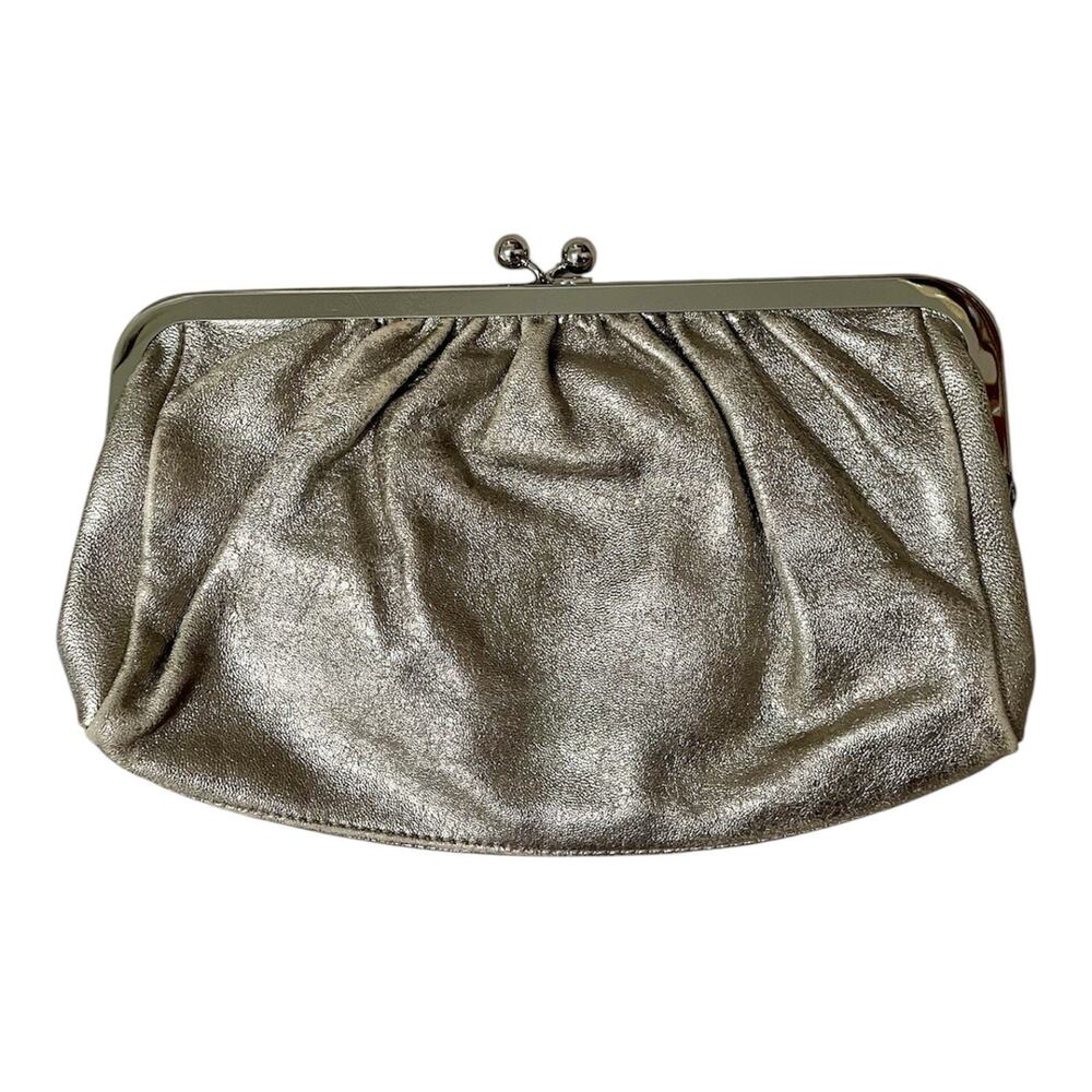Express Metallic Leather Kiss Lock Clutch Purse Vintage Evening Bag Y2K Event